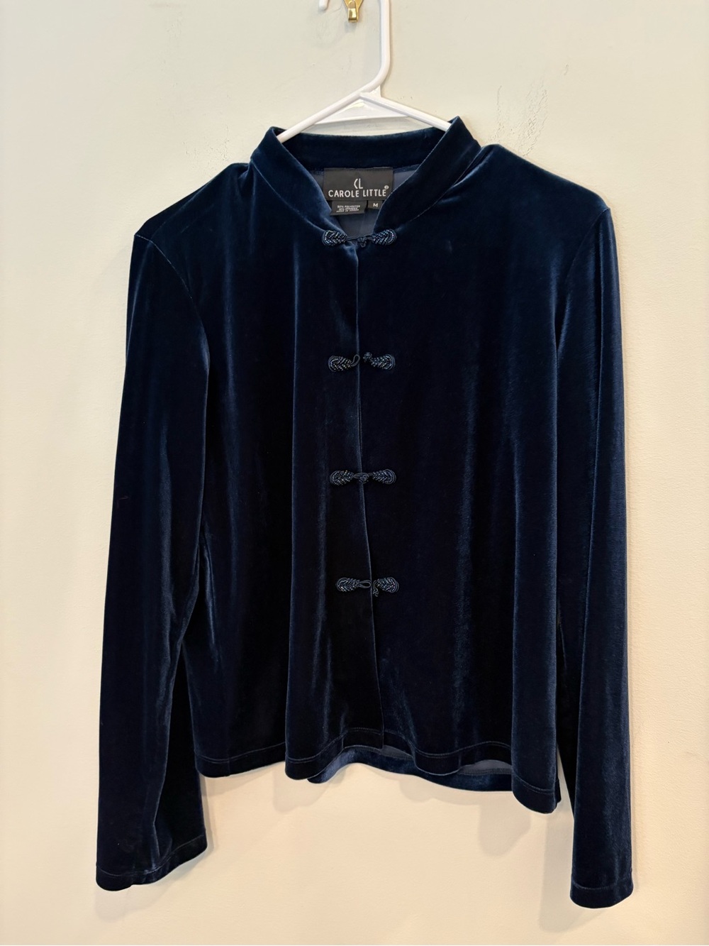 Carole Little Velvet Mandarin Collar Jacket - Deep Navy